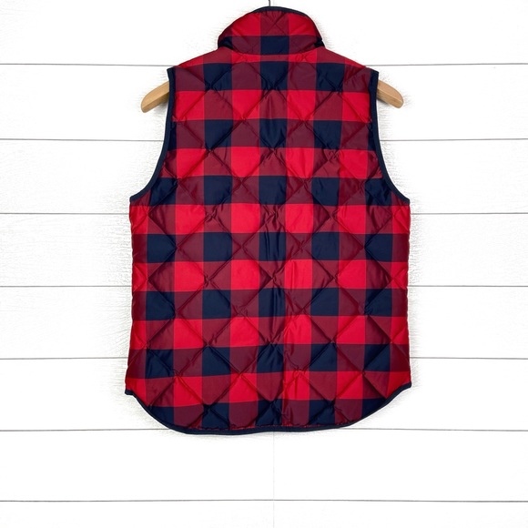 JCREW Buffalo Check Plaid Quilted Zipper Puffer Vest Red Navy Blue Small Winter - Picture 3 of 4